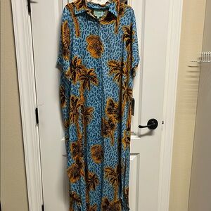 NWT True Destinations Resort Wear Palm Tree Maxi Dress